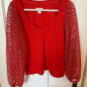 Anthropologie Maeve crochet sleeve top - red - size medium